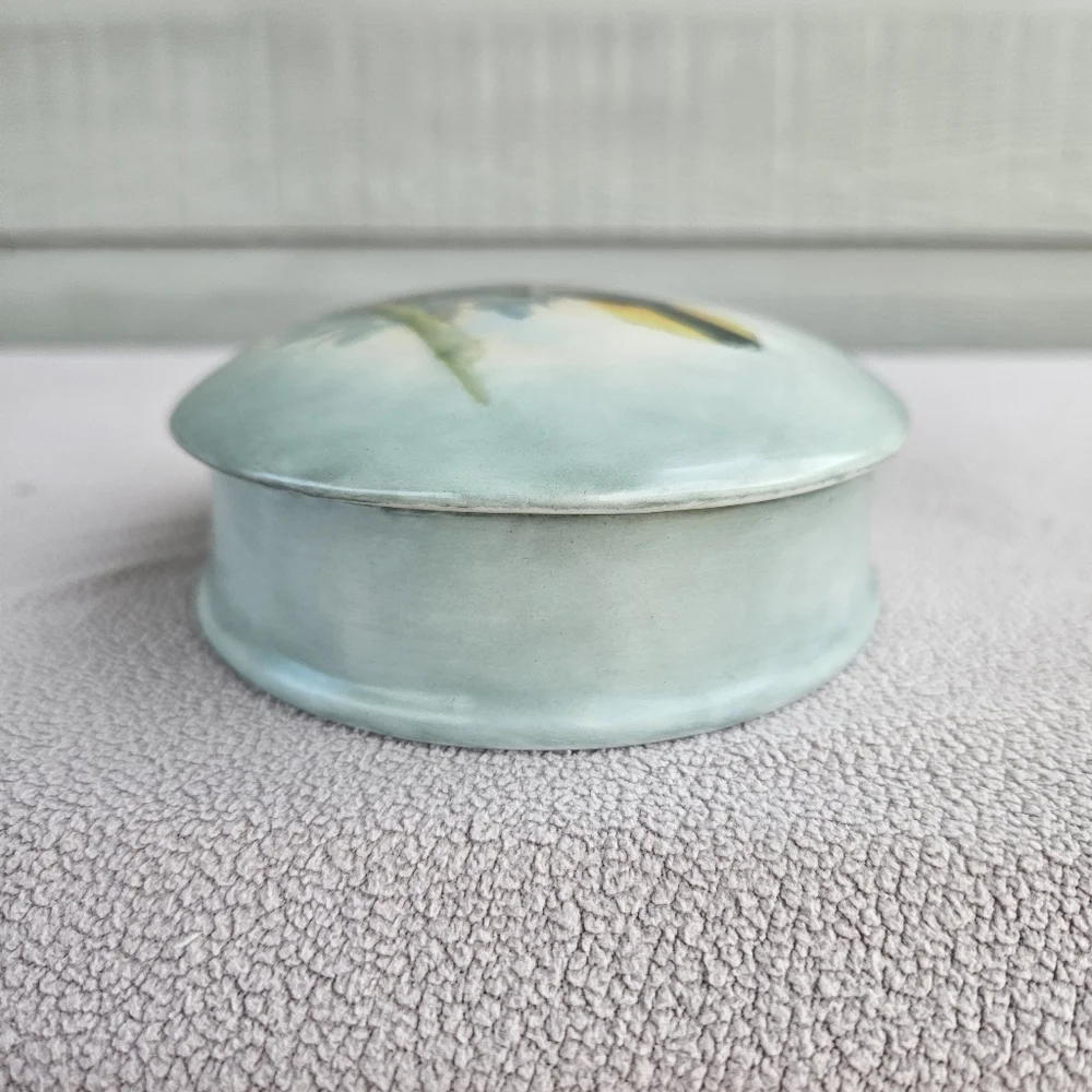 VTG Handpainted Ceramic Jewelry Trinket Box Bird Baltimore Oriole Oval 7